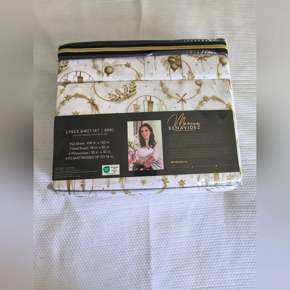Holiday Gold Ornament Super Soft 6 Piece Sheet Set-KING-NWT